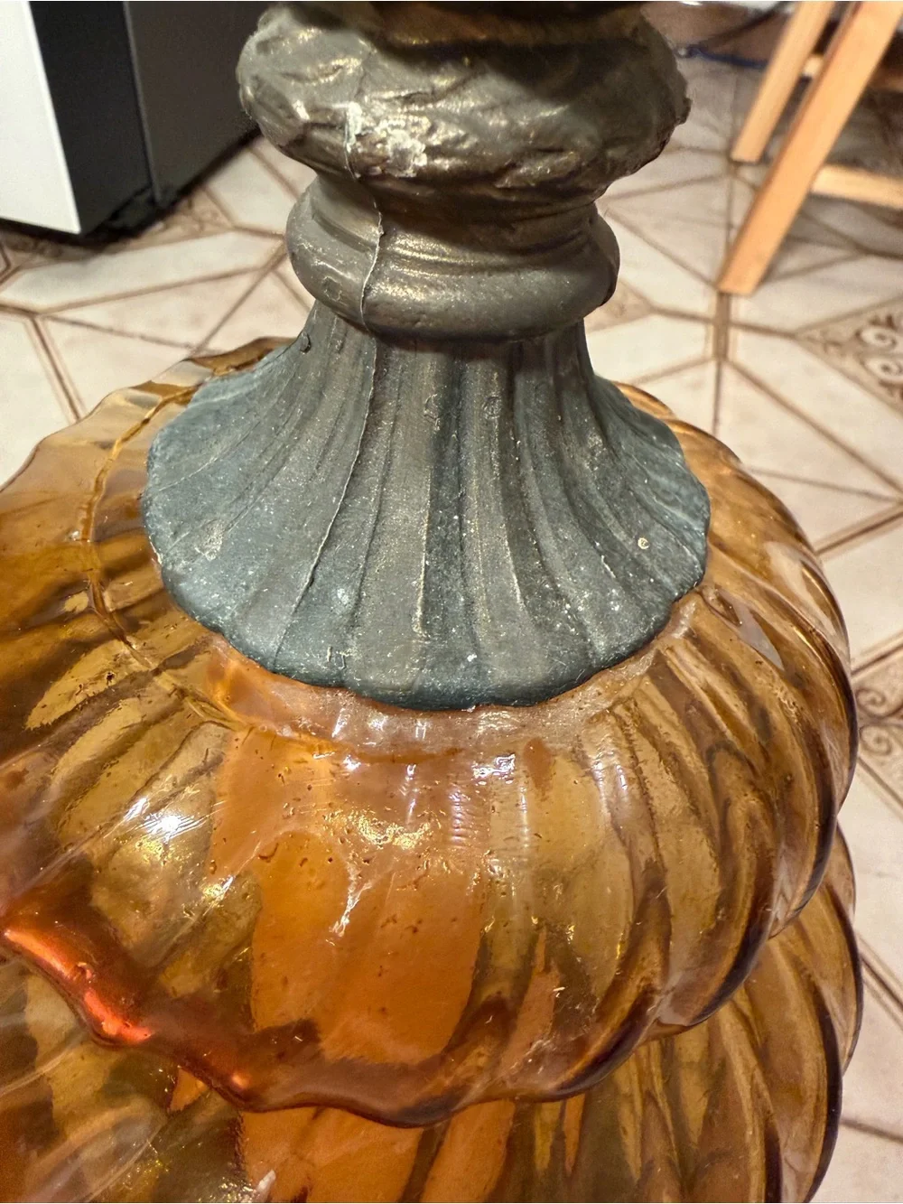 Vintage Chilo MidCentury Hollywood Regency Amber Glass 3Way Table Lamp Whimsgoth